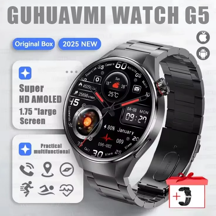 2025 New Originl Watch G5 PlUS Smart Watch 1.75" HD AMOLED Screen GPS track Heart Rate Bluetooth Call Compass Smartwatch for Men