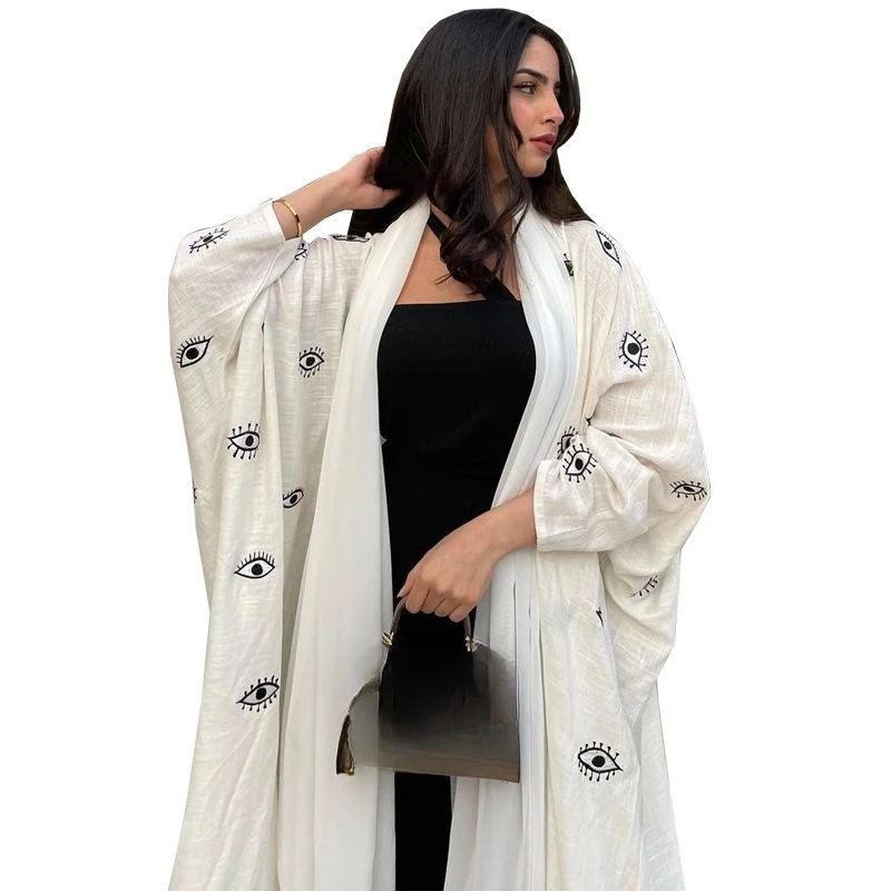 Embroidered Cardigan Robe Dress White Outerwear Women's Clothing
