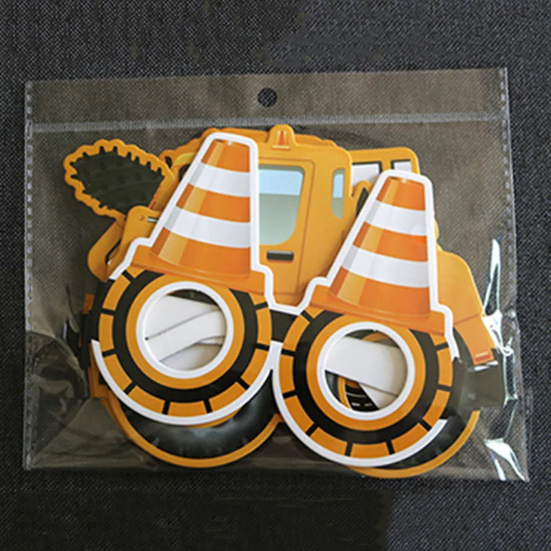 6/12pcs Construction Paper Glasses Photo Booth Props Boy Excavator Truck Tractor Construction Birthday Party Decoration Supplies
