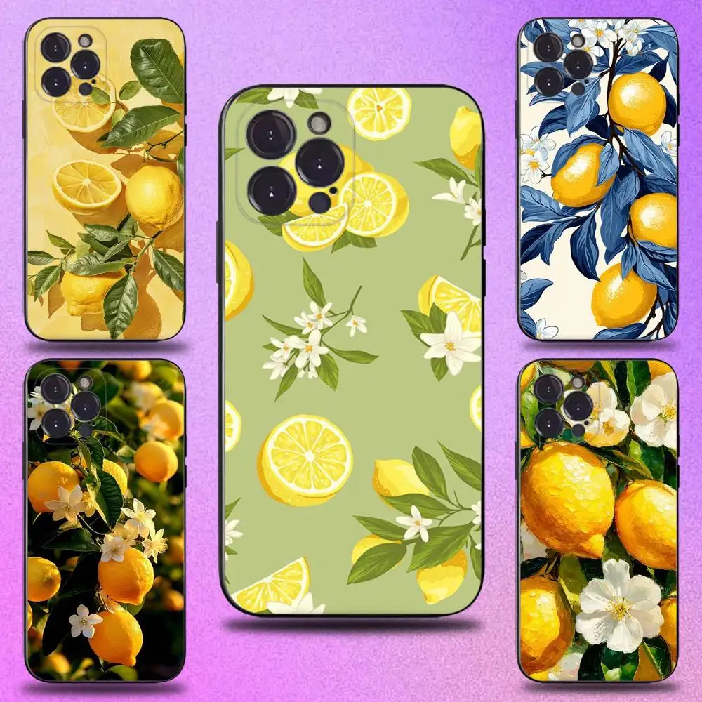 

Fruit lemon Painting Phone Case For iPhone 16,15,14,13,12,11 Plus,Pro Max,XS,X,XR,SE,Mini,8,7,Soft Silicone Black Cover
