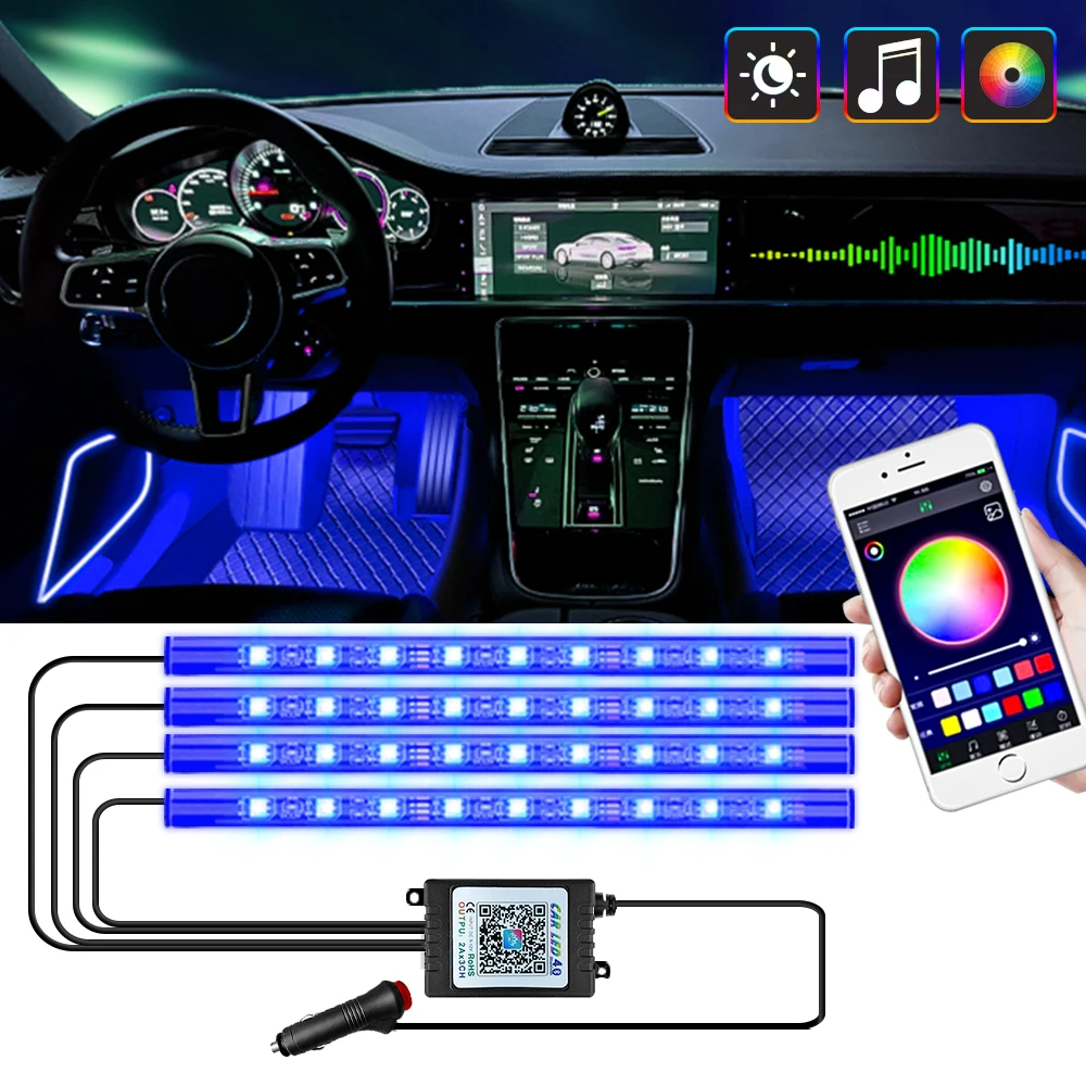 Lampe d'ambiance à LED pour voiture, télécommande, commande vocale, décoration automatique, escales, 36, 48/72