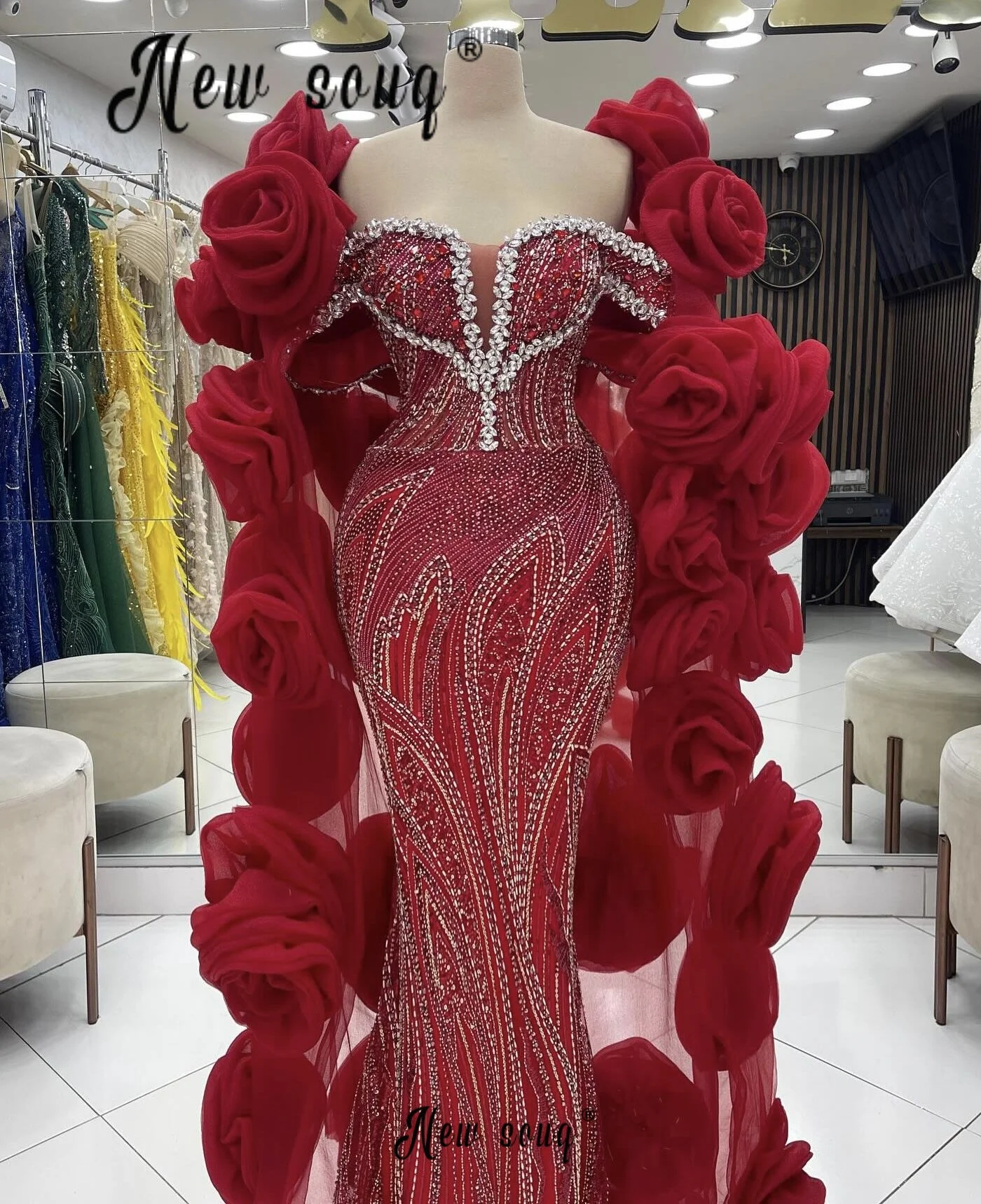 Burgundy Luxury Evening Dresses 2025 With Flowers Cloak Off Shoulder Red Wedding Engagement Party Gowns Customized Vestidos De