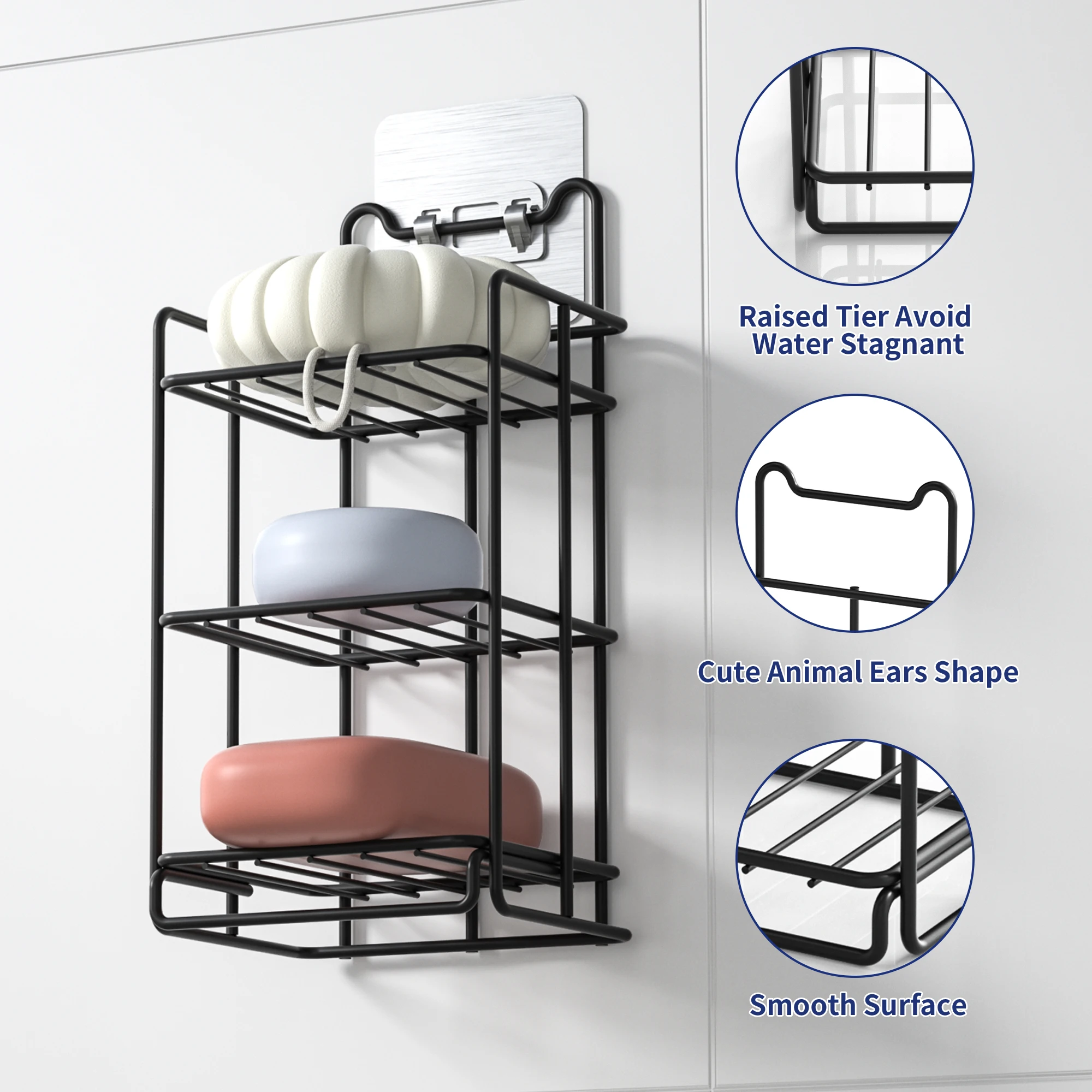 Portable Shower Caddy Bar with Strong Suction Cup Rust-Proof Stainless Steel Soap Holder & Drain for Bathroom Wall & Corner 5