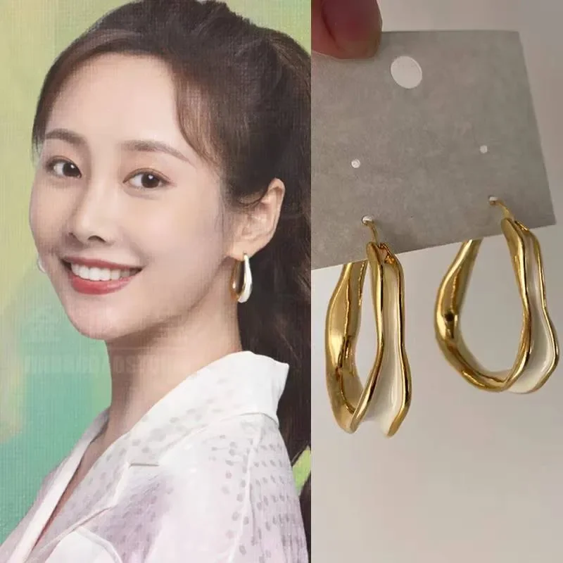 European and American ins style earrings women's light luxury niche simple irregular 925 silver needle real gold