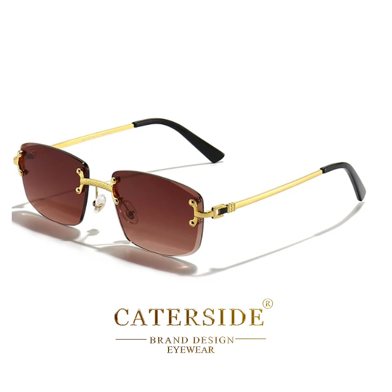 CATERSIDE Punk Rechteck Sonnenbrille Männer Frauen Luxus Designer Randlose Gradienten Objektiv Metall Sonnenbrille Für Männer Sport 2024 UV400 5