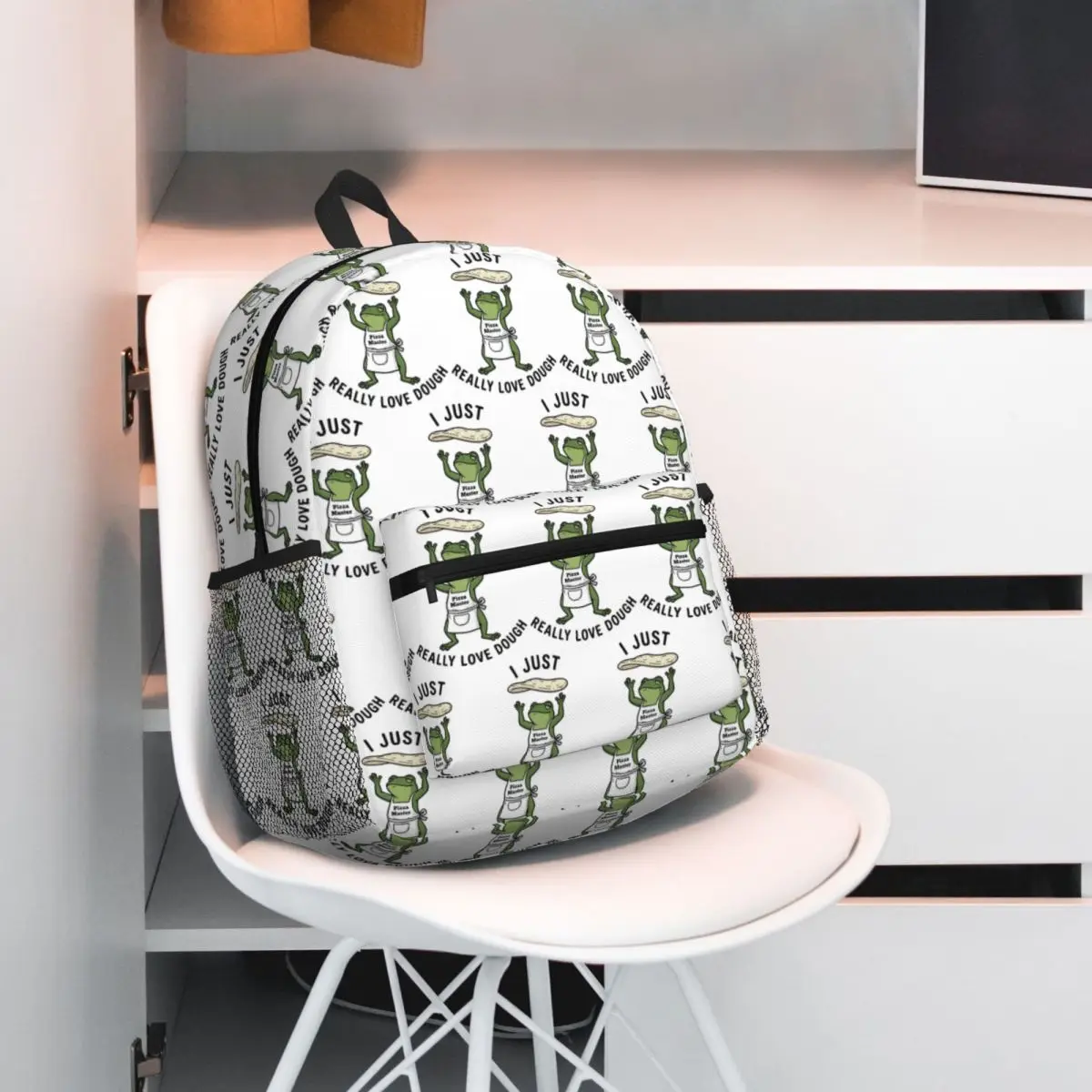Funny Frog Pizza Chef Pun Backpack Daypack Large Capacity Kids BookBag School Bag Shoulder Bags for Men Women