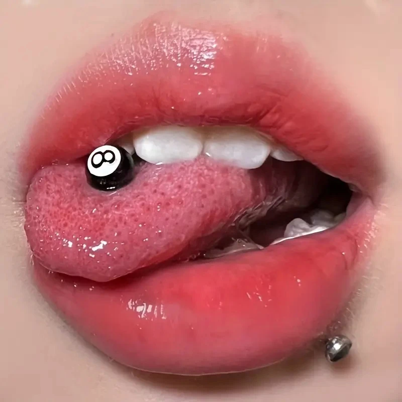 1pc Black Number 8 Billiards Ball Tongue Nail for Women Cool Punk Sexy Tongue Ring Charm Trendy Body Piercing Jewelry
