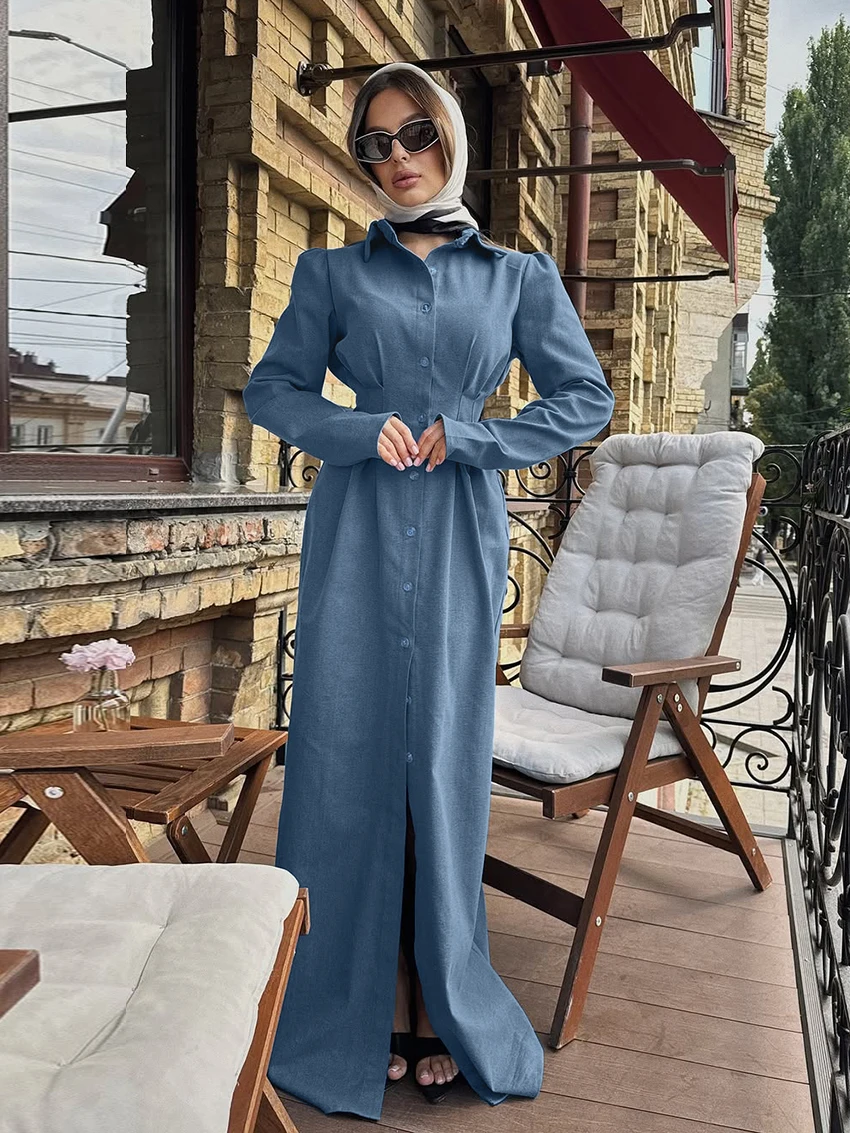 Marthaqiqi Piyama Wanita Modis Pakaian Tidur Seksi Kerah Lipat Pakaian Tidur Lengan Panjang Gaun Panjang Wanita Gaun Tidur Musim Dingin