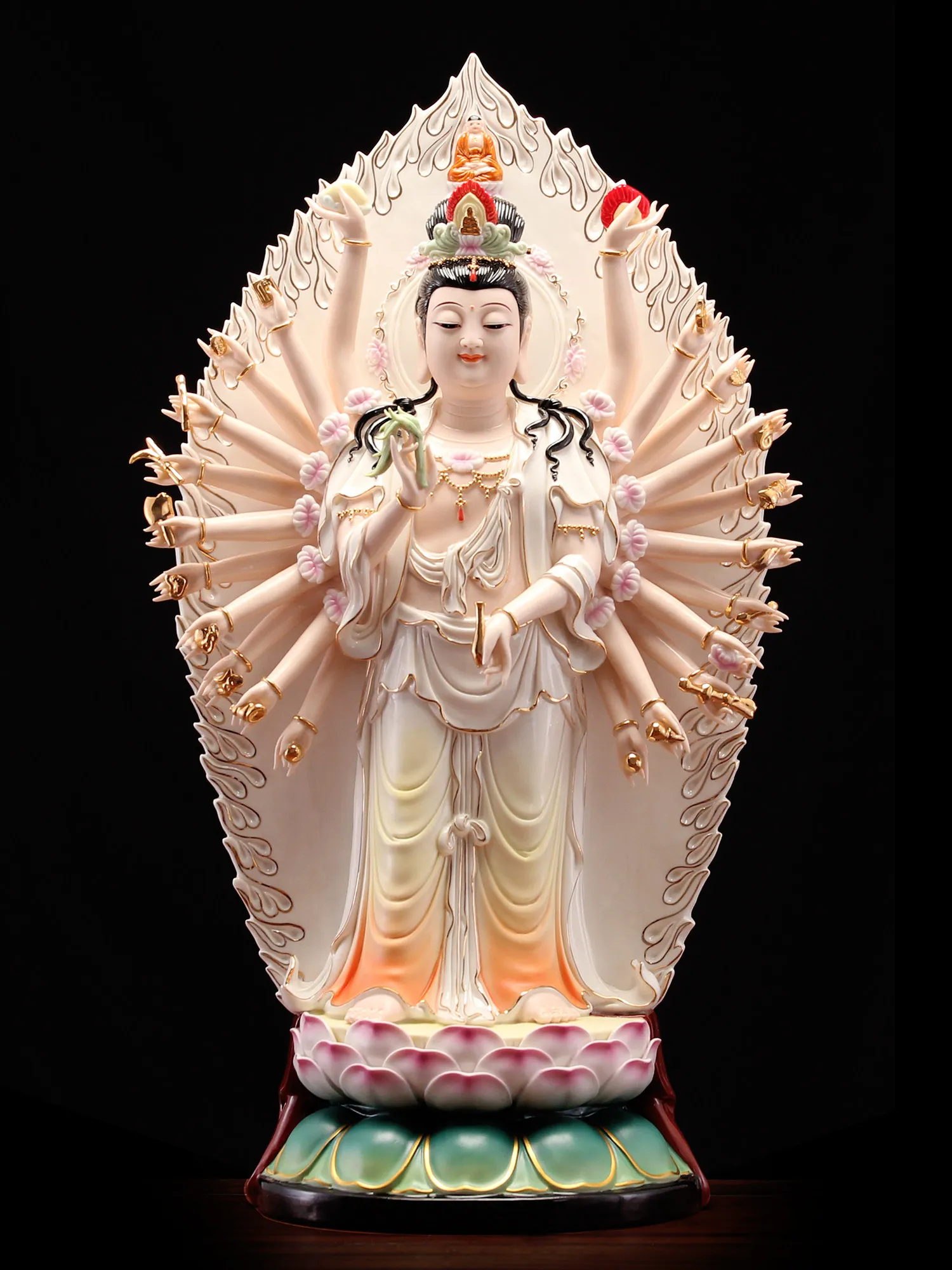 

XL Dehua Ceramics Thousand Eyes Thousand Hands Guanyin Bodhisattva Ornament Home Buddhist Hall Dedicated to Guanyin