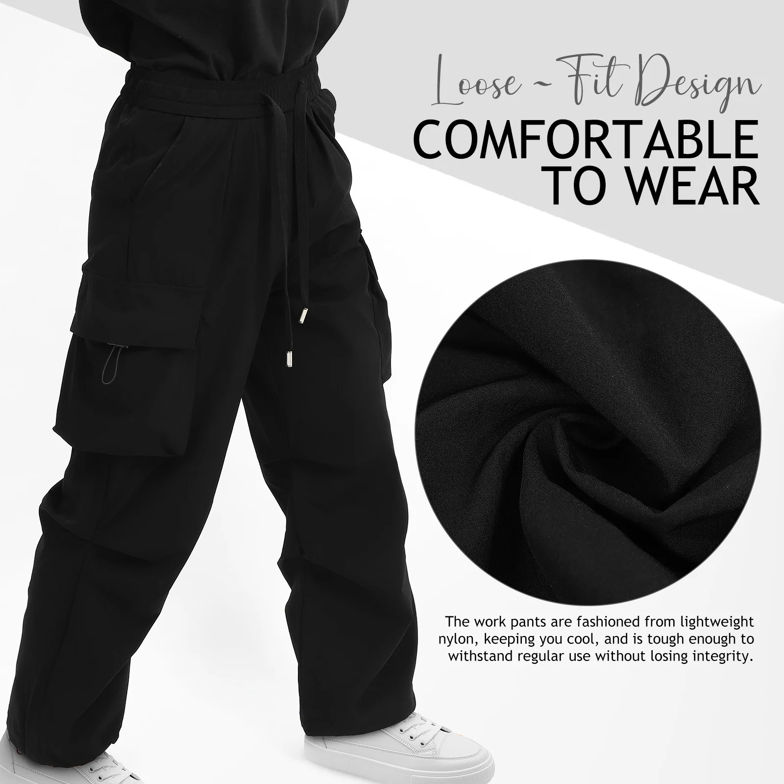 

Jogger Pants Work Pants Drawstring Cargo Loose Fit Hiking Trousers Unisex Lightweight Nylon Outdoor Adventure Wear Size S