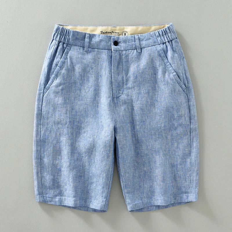 2026 Summer New Simple Breathable Pure Linen Shorts for Men Clothing Straight Solid Color Summer Pants