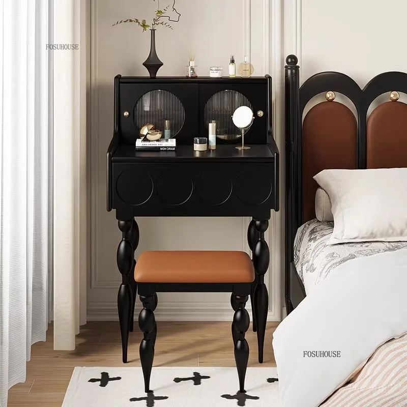 French Solid Wood Dressing Table Small Apartment Retro Black Makeup Vanity  Bedroom Furniture Light Luxury Dressers Makeup Table - AliExpress 1503