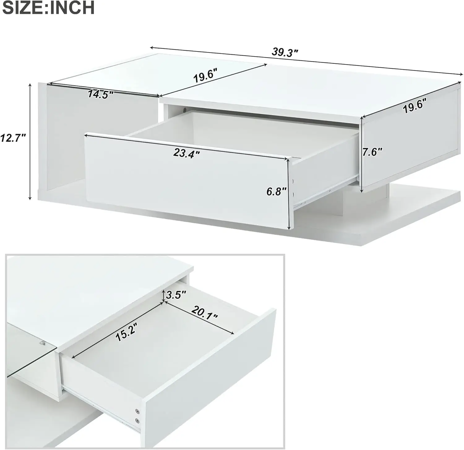 LUMISOL 2-Tier Rectangle Center Table withTempered Glass,High-Gloss UV Coffee Table,Wooden Cocktail Table for Living Room, White