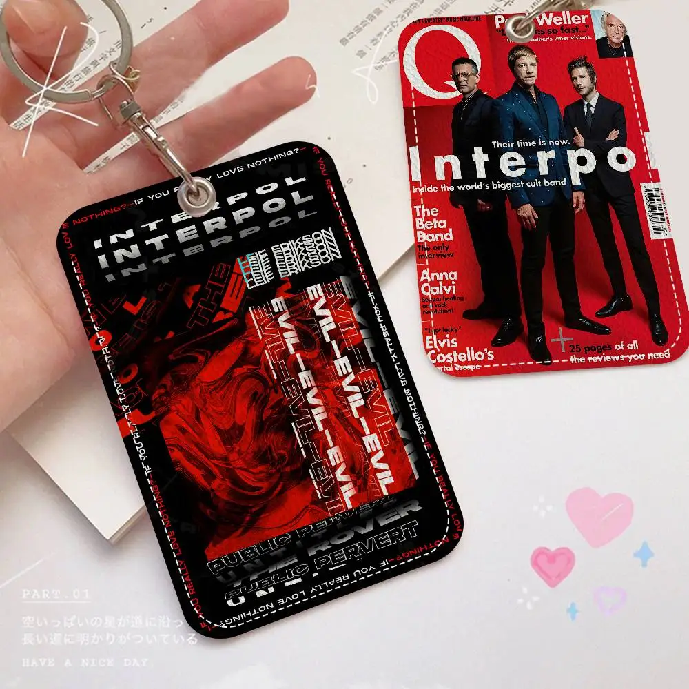 Interpol Band 1Pc PU Leather Card Holder Keychain Key Ring Door Lock Access Tags ID Card Case Keychain Card