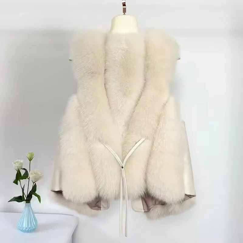 Women Loose Sleeveless Waistcoats Faux Fur Plush Vests Female Autumn Winter Fashion Outwears Lady PU Leather Fur Vest New 2025
