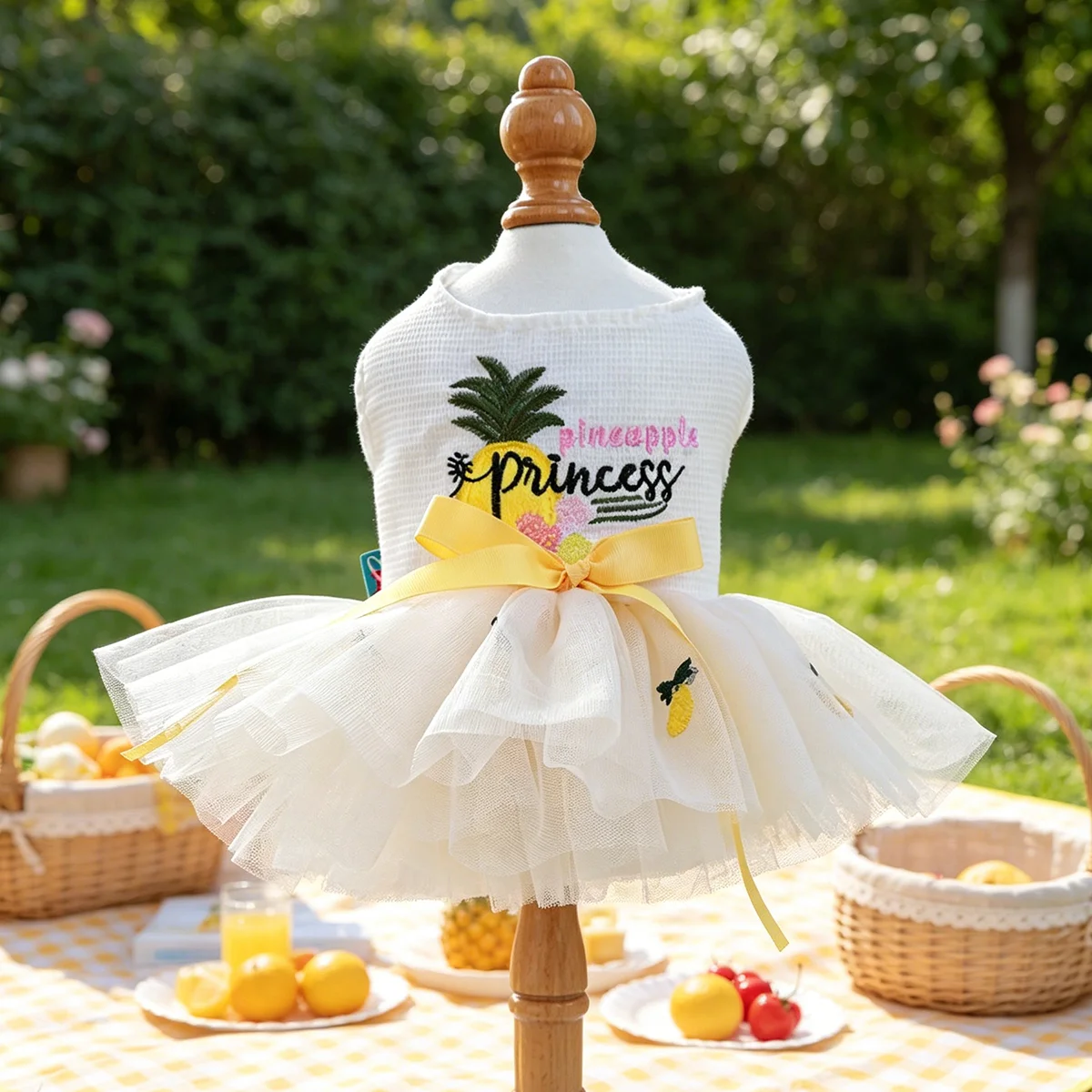 Ananas-Stickerei-Tutu-Kleid, Sommer-Haustier-Outfit für kleine Hunde und Katzen, geeignet für Teddy, Bichon, Pomeranian, Yorkshire, Malteser
