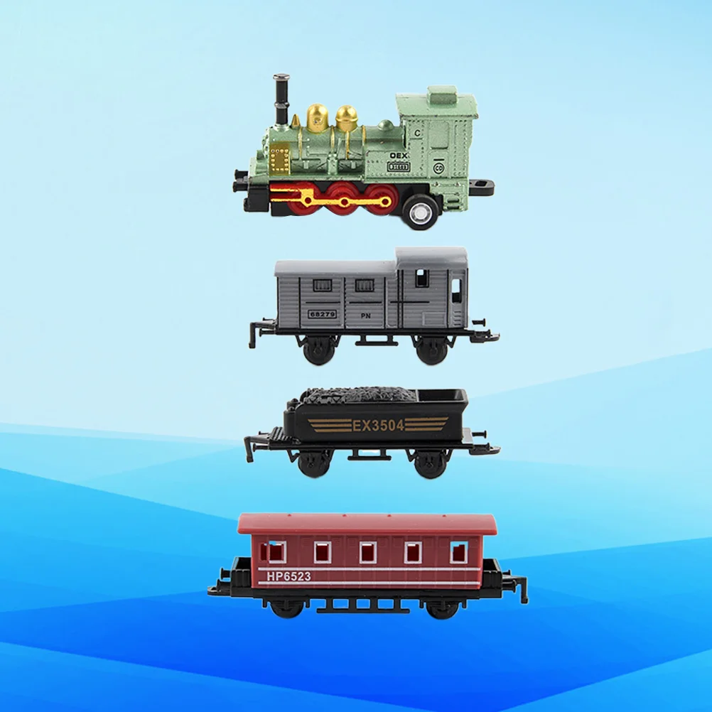 4 stuks legering speelgoedauto voertuigen retro stoomtrein trek model trein kinderspeelgoed set voor jongens geschenken (zwart)