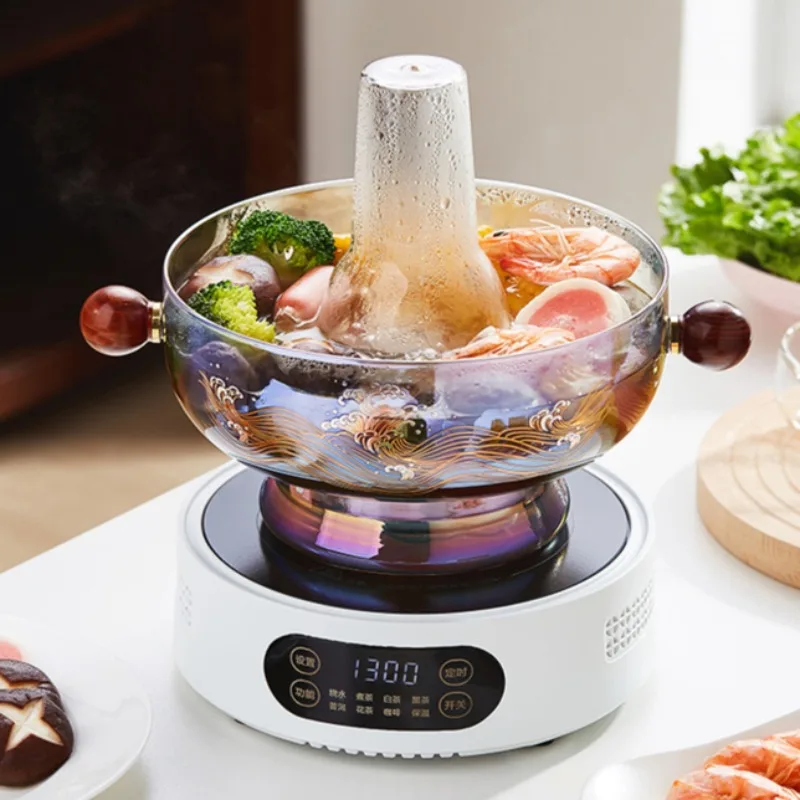 ‌High Borosilicate Glass Hot Pot Thickened Pot Electric Stove Compatible Safe Kitchenware Structure with Heat-Resistant Handles
