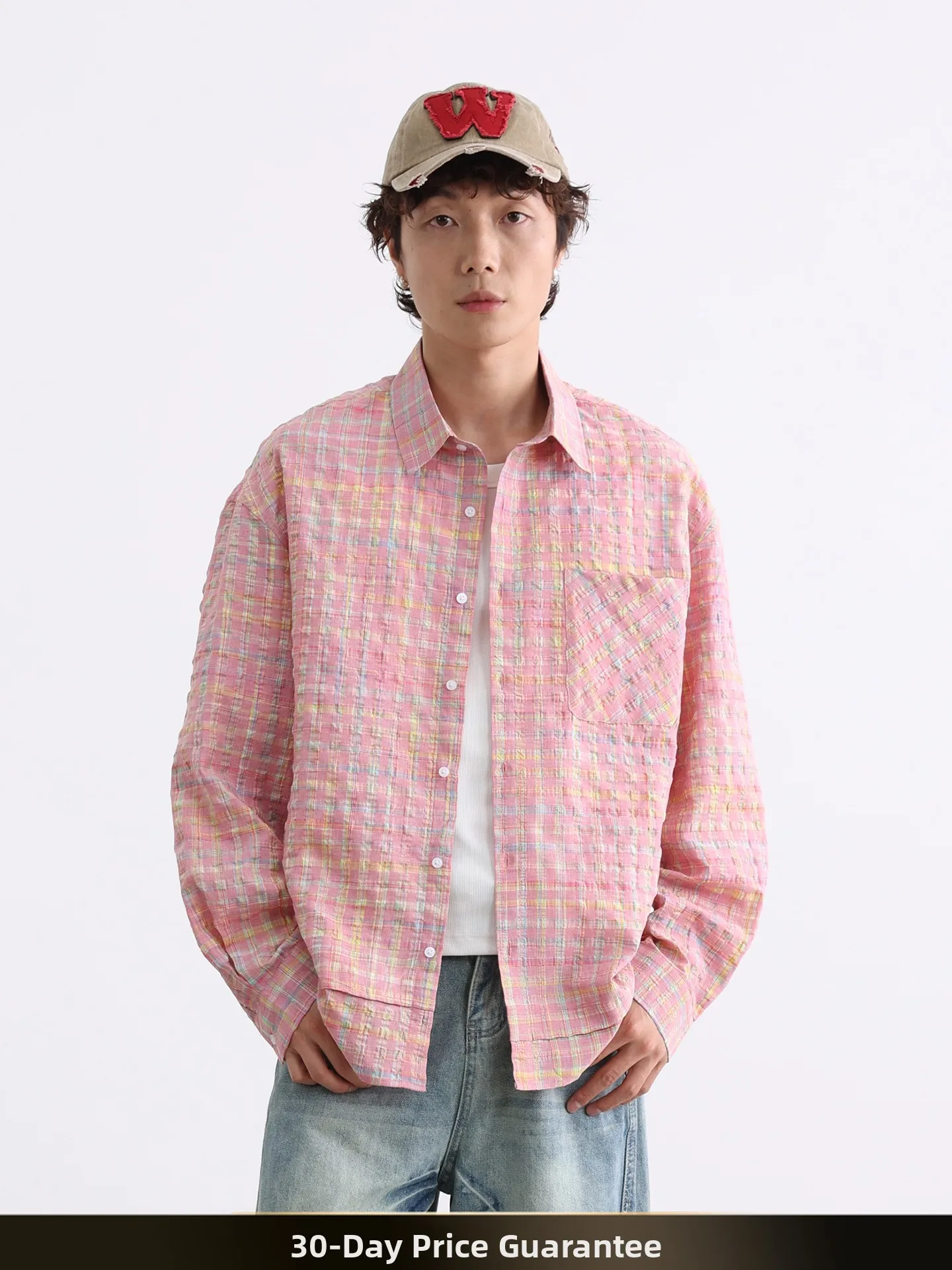 

American Retro Striped Texture Long Sve irt Men's Autumn Lazy Sle Couple's irt Coat Loose Fit Youth Faion Polyeste...