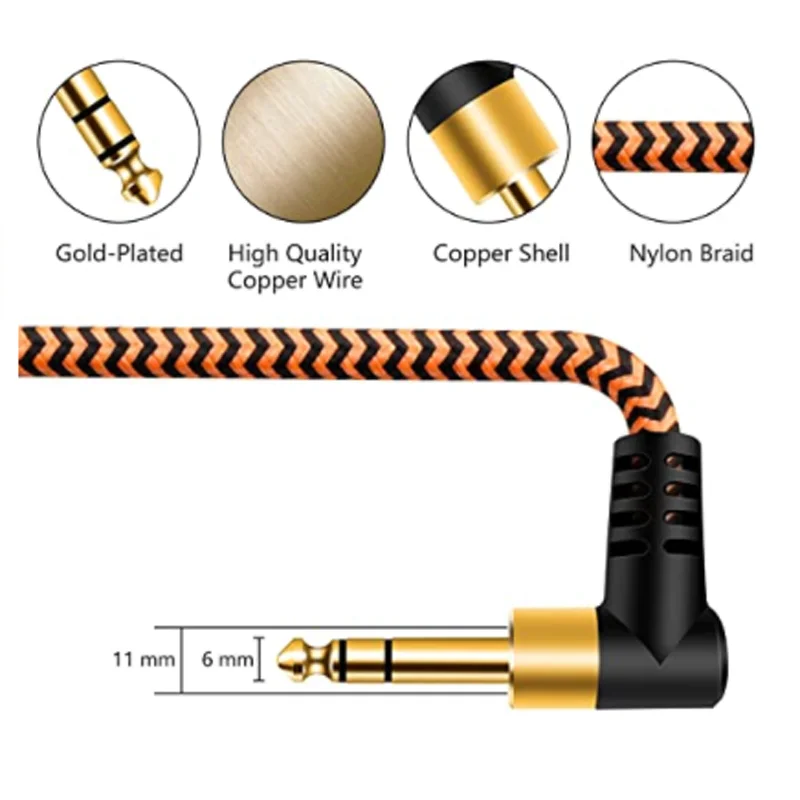 0.3m/2/3/5M 6.35mm to 6.35mm stereo audio balanced cable trs 1/4 bend to bend angle speaker amplifier cable for guitar keyboard‎