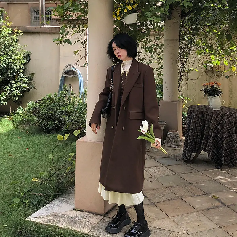 

Woolen Coat High Quality Lapel Button Design 2023 Autumn And Winter New Korean Retro Long Casual Joker Woolen Coat