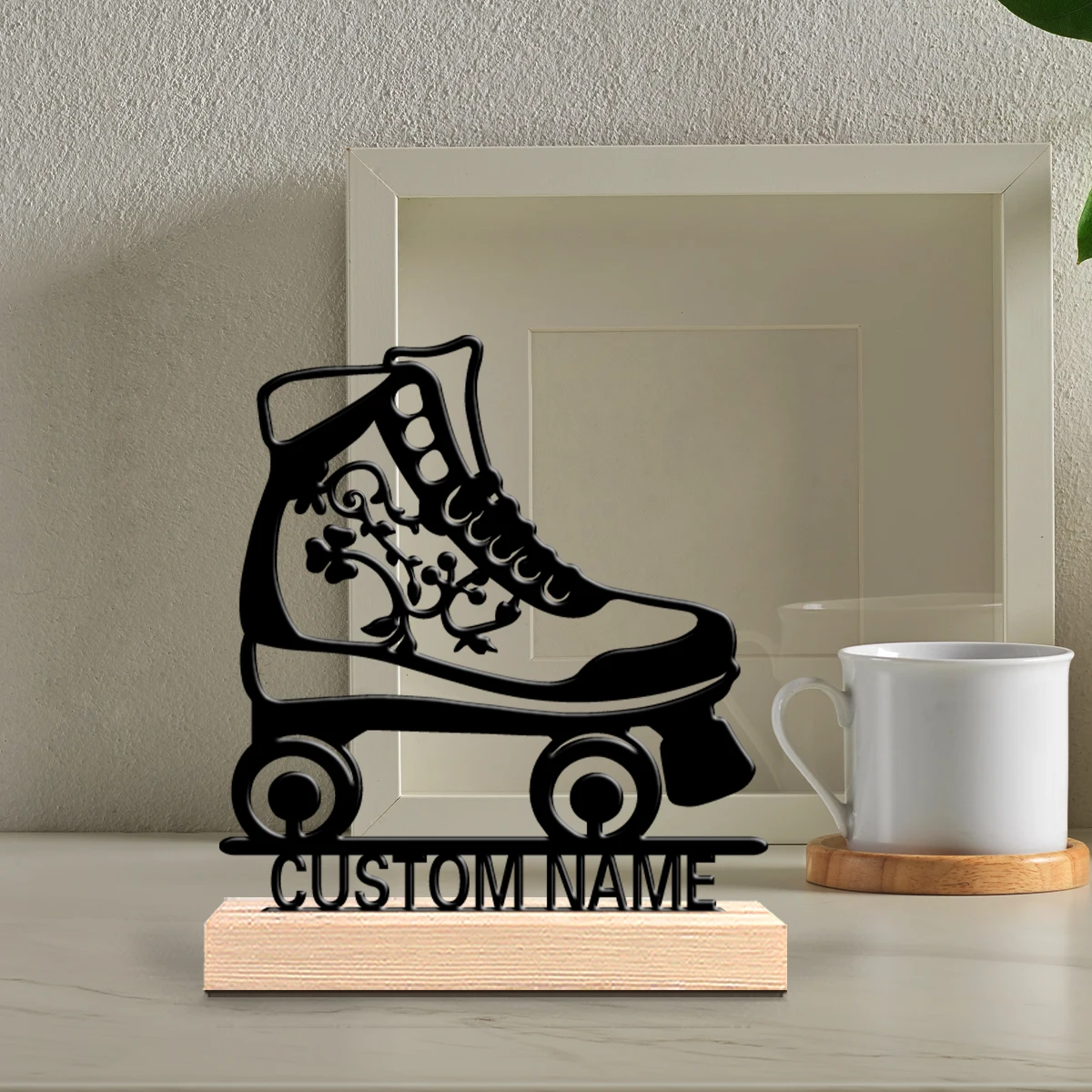 1pc New Design Personalized Custom Skates Metal Statues Vibrant Desk Sculpture with Wooden Base Ideal for Eclectic Homes Global