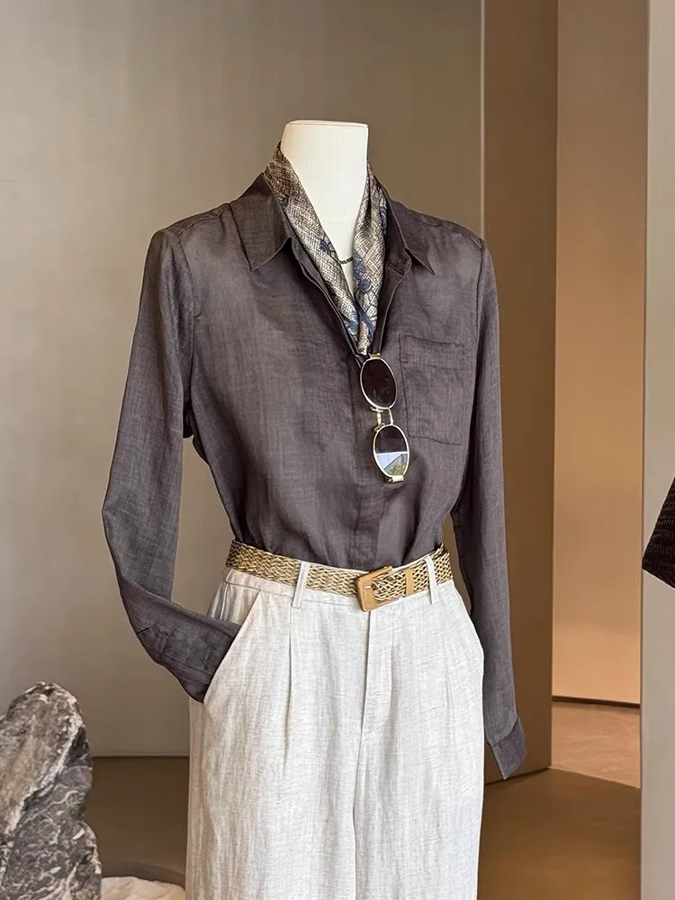 Lâche Long col Sve Protection solaire irt pour les femmes couleur café profond paresseux Sle climatisation haut coréen Sle S...