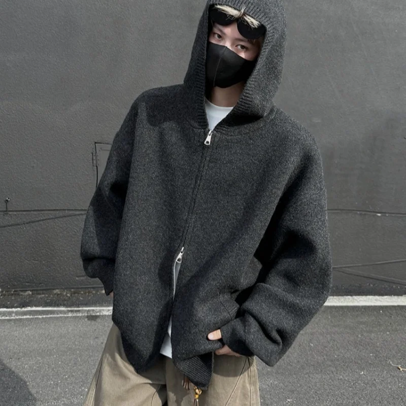 Pull-over zippered hooded sweater men's versatile knitwear jacket autumn and winter cardigan for men