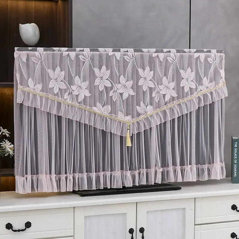 TV Cover Lace Fabric Door 32-65 Inch Curtain TV Dust Cover Monitor Screen Home Decorations Cover With Elastic