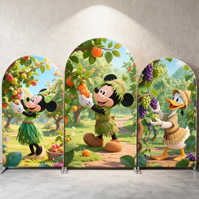 

Disney Mickey Minnie Harvest Theme Arch Backdrop Cover Fruit Picking Party Decor Photo Booth Background Celebration Supplies