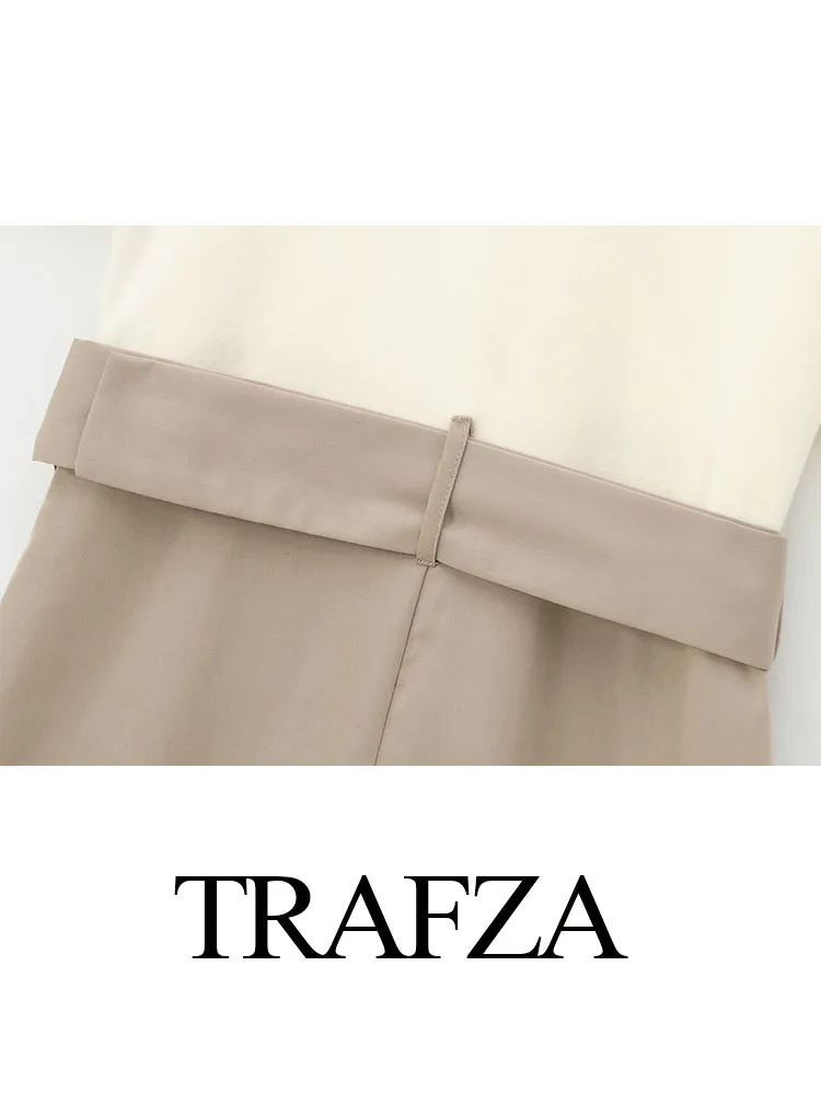 TRAFZA 2024 Female Casual Slim Long Dresses Solid O-Neck Half Sleeves Belt Decoration Winter Long Dresses Woman Elegant Trends