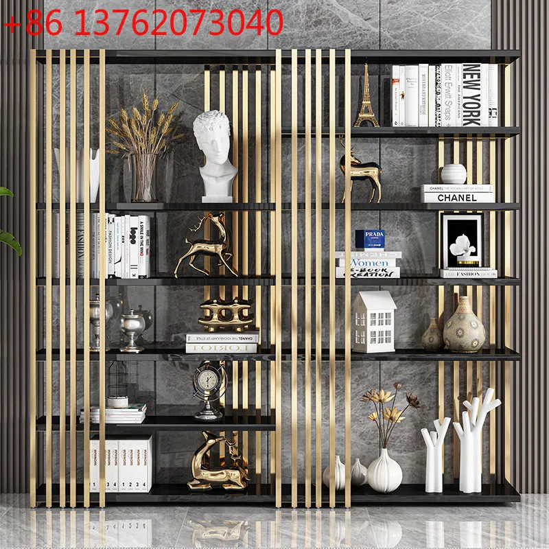 Light luxury bookshelves, stainless steel bookcases, decorative display shelves, floor-to-ceiling Bogu
