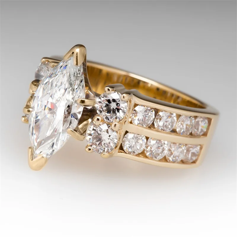 Huitan Luxury Gold Color Marquise Cubic Zirconia Rings Women for Wedding Bands Accessory Anniversary Gift Fashion Party Jewelry