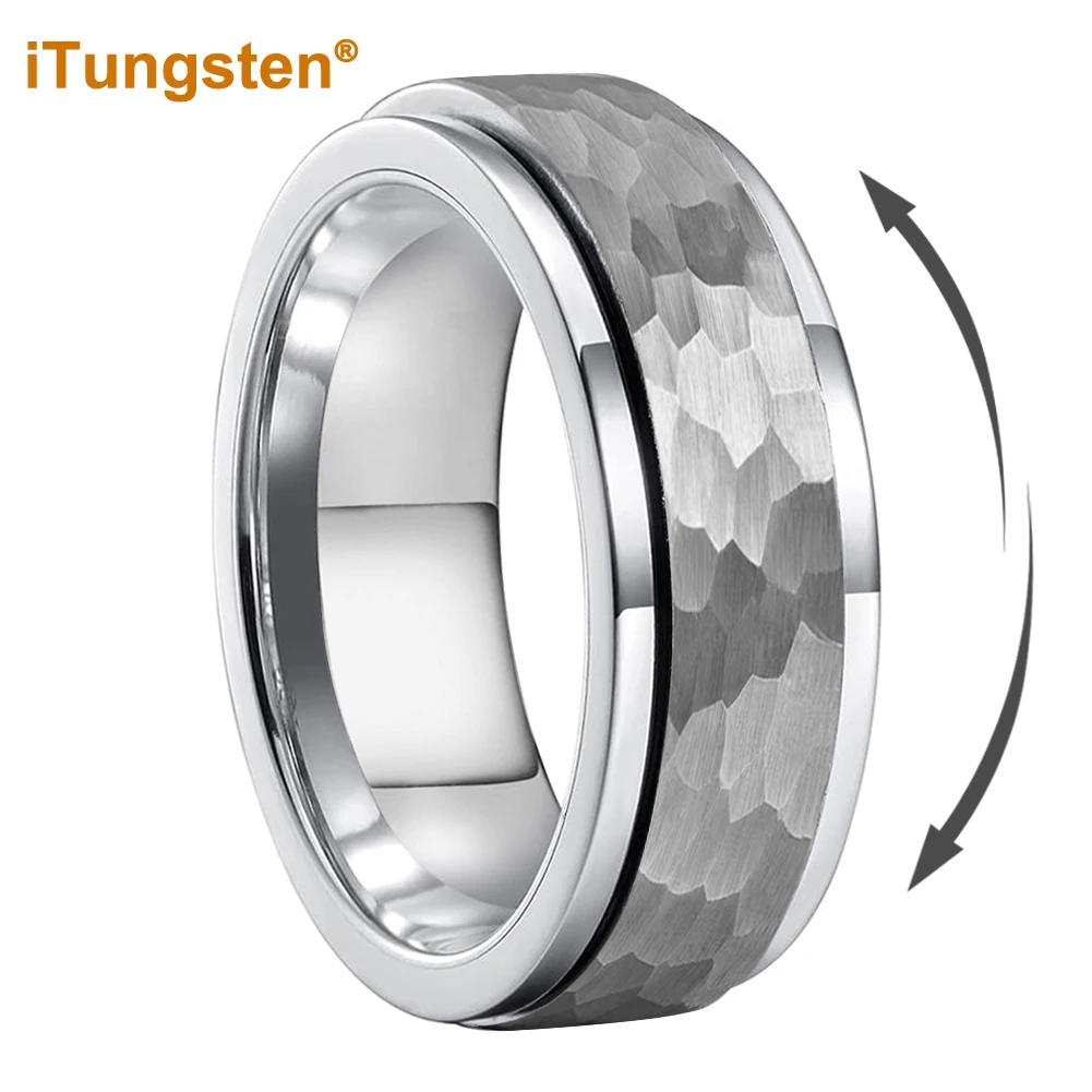 ITungsten New Arrivals 8mm Men Women Hammer Wedding Band Tungsten Titanium Spinner Rings Fashion Jewelry Step Edges Comfort Fit