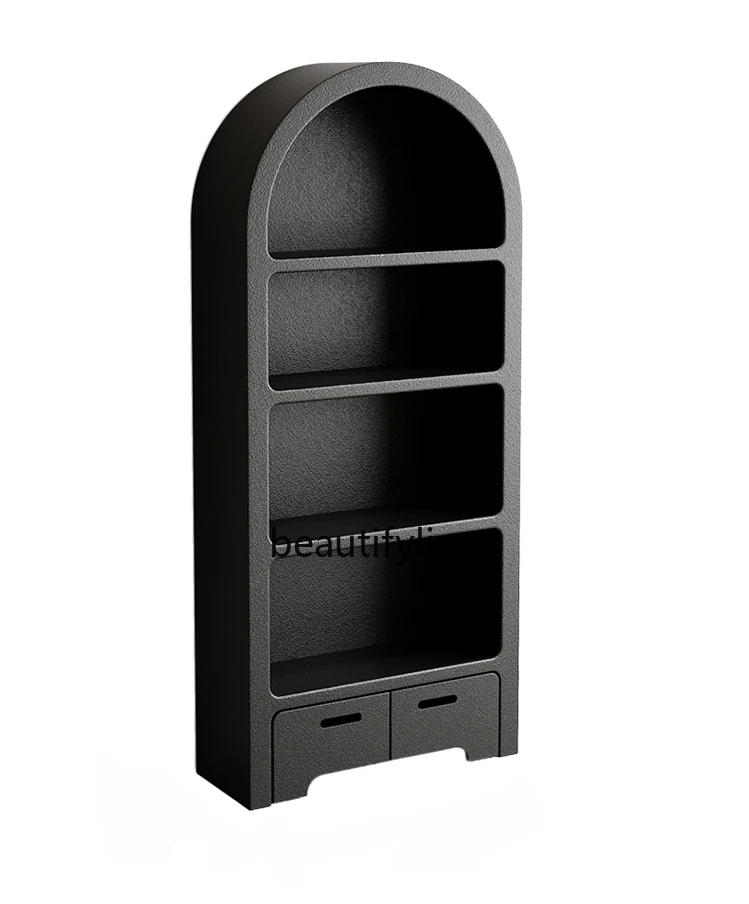 Cream Style Bookcase Storage Wall Display Cabinet Living Room Arch Cave Cabinet Black Floor Bookshelf French Style furniture