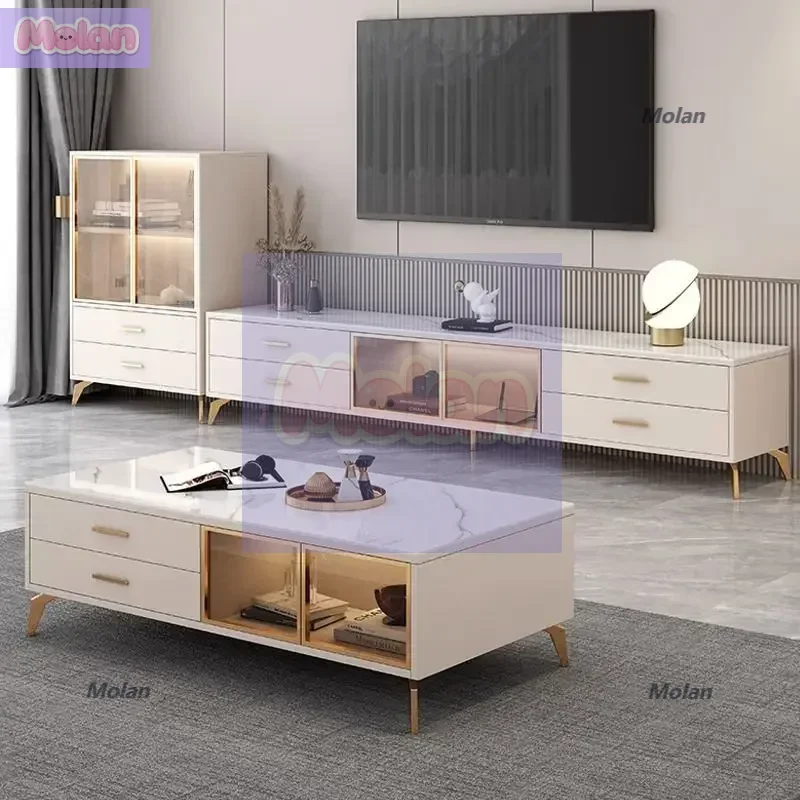 

#TV cabinet simple modern cream style living room household small apartment floor type light luxury TV cabinet coffee table