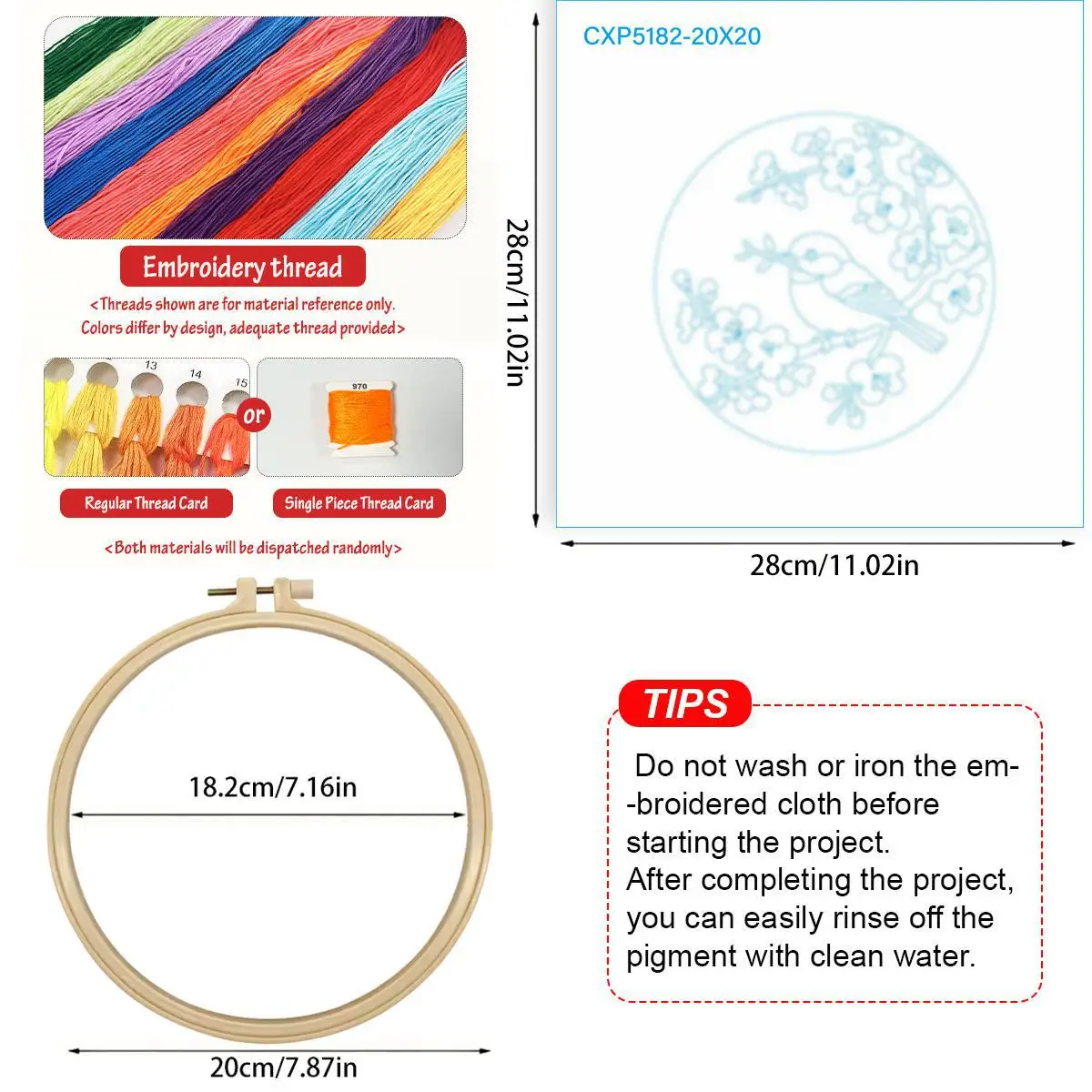 1 Stück 20X20CM/15X15CM 7,87/6,3 Zoll Vogel-Stickerei-Starter-Kit DIY-Kit DIY-Stickerei-Set Handarbeiten Malerei – Detail 5