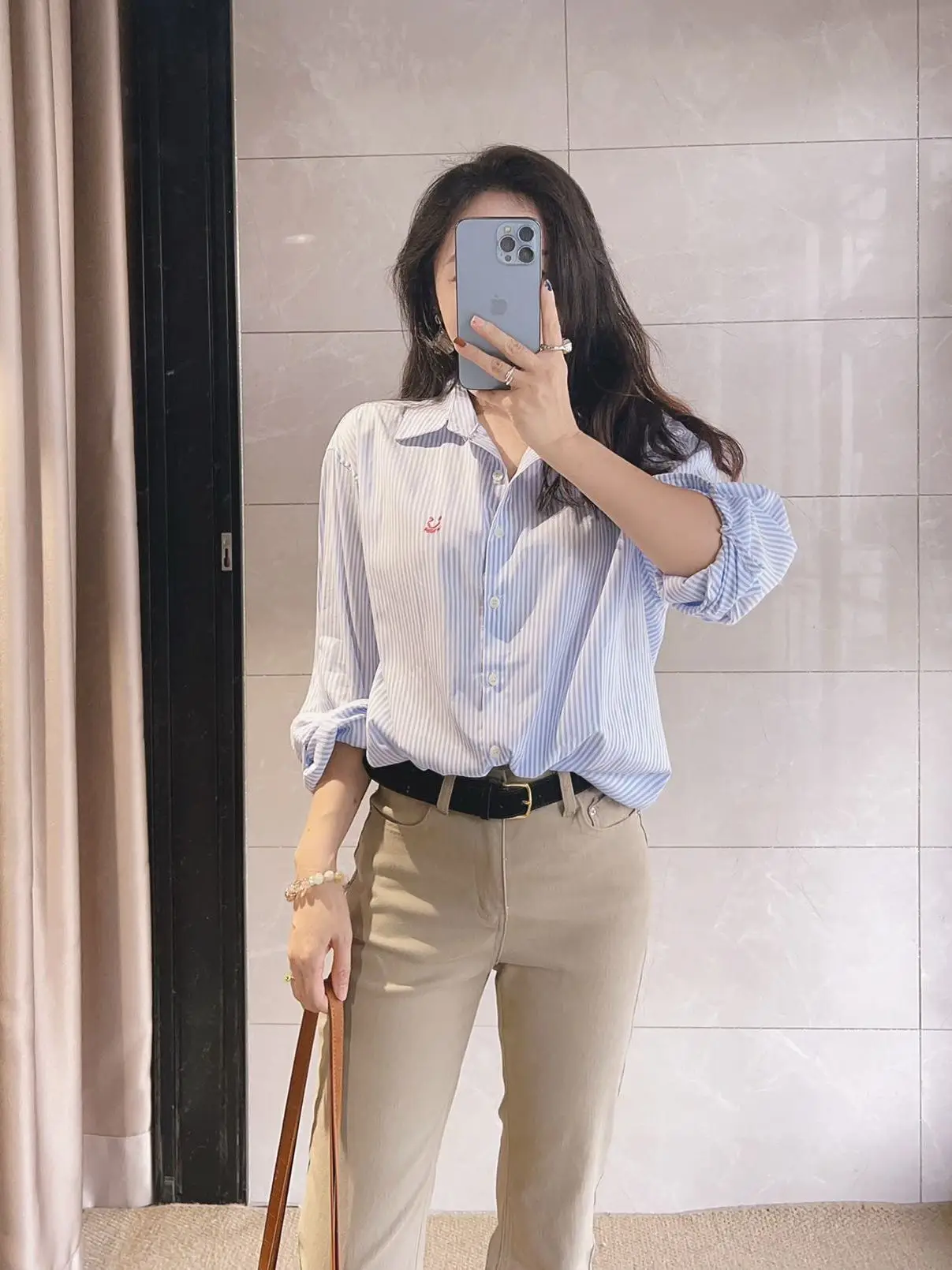 

Romantic Princess Barbara Home 120 Thread Count Cotton Striped Slim Fit Summer Ultra Thin Long Sleeve Shirt Versatile French ...