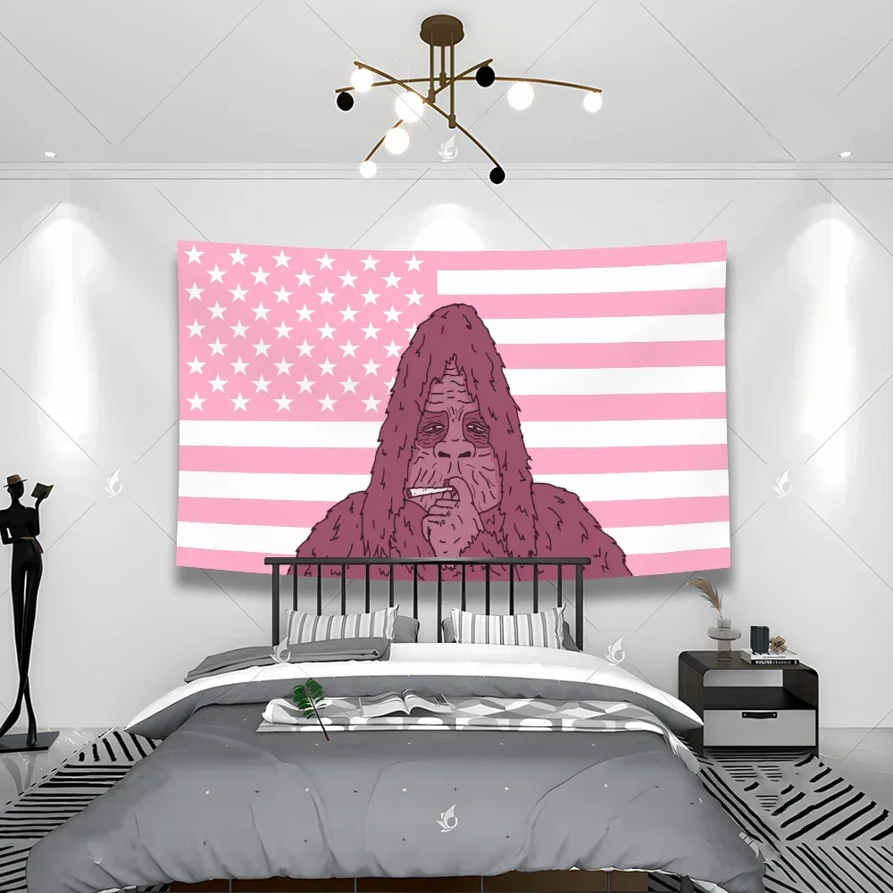 Various colors of American flags,smoking gorillas,funny tapestries, room decorations bohemian decor wall tapestry wall tapestry