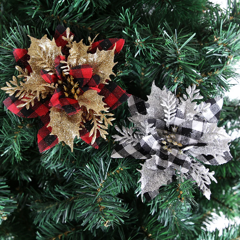 

12Pcs Fake Christmas Flower Decorations for Tree Wreaths Retro Holiday Party Decoration Lightweight Cloth Material