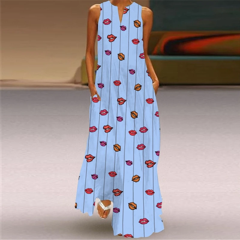 New women's retro butterfly multi-color printed dress V-neck sleeveless summer dress with personalized commuting temperament