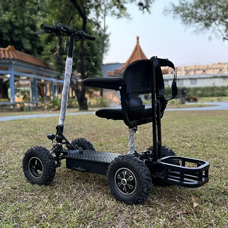 Foldable Four Wheels Electric Scooter With Tilting Frame Off Road Thick Tire For Golf Course Outdoor Transportation