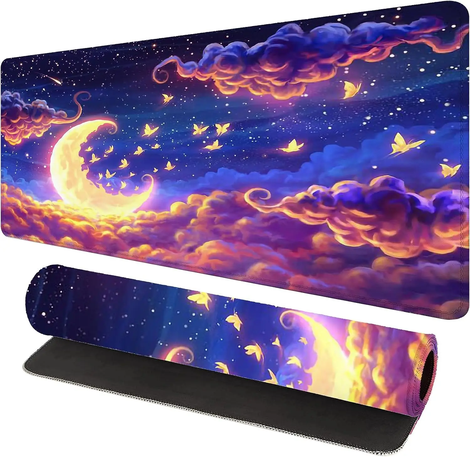 Cartoon Fantasy Moon and Cloud Landscape Mouse Pad Gaming Anime Mouse Mat XXL Large Computer Keyboard Mat for Laptop 30x80x0.3cm