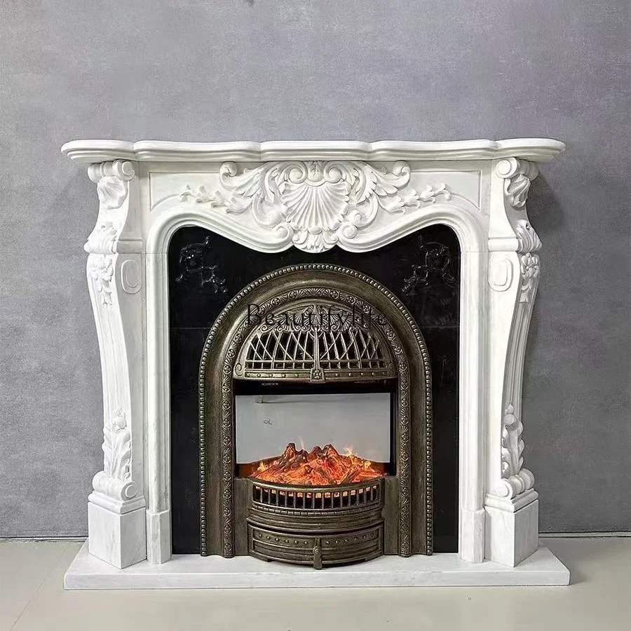 

LXFrench retro full solid wood carving flower fireplace cabinet simulation fire decoration cabinet, integrated