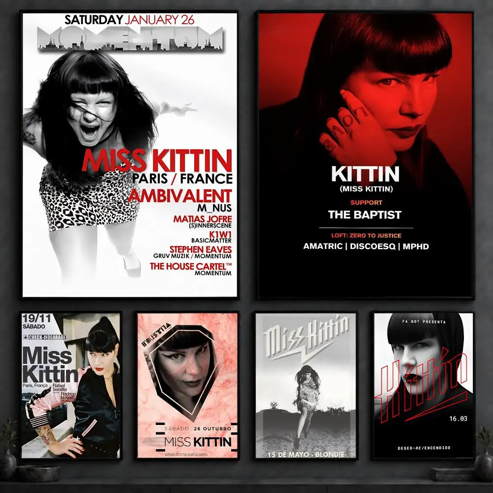 Singer M-Miss KittinS Poster Art  Self-Adhesive No Glue Residue Wall Decor for Bedroom Living Room