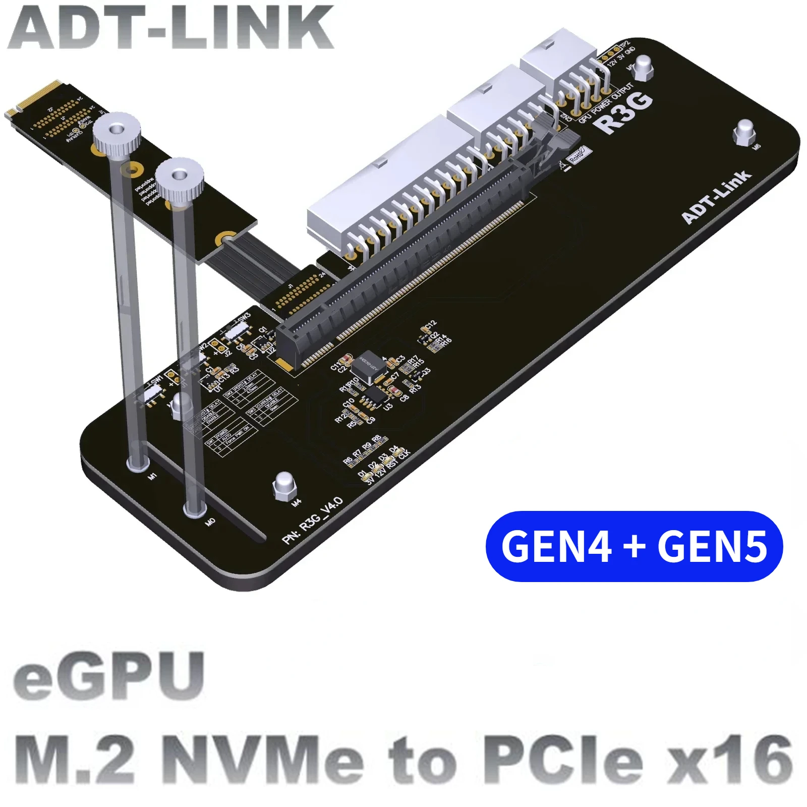 

ADT R43SG 4.0 M.2 NVMe To PCIe 3.0/4.0 X16 GPU PCIE 16x to M.2 M Key Extension Cable Adapter Laptop eGPU NUC/ITX/STX/Notebook PC