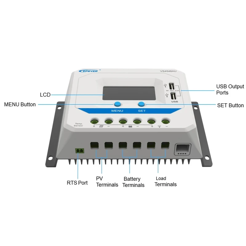 EPEVER VS6048AU 60A Solar Charger Controller 12V24V36V48VDC Regulator For Solar System LCD Diaplay Two USB Ports