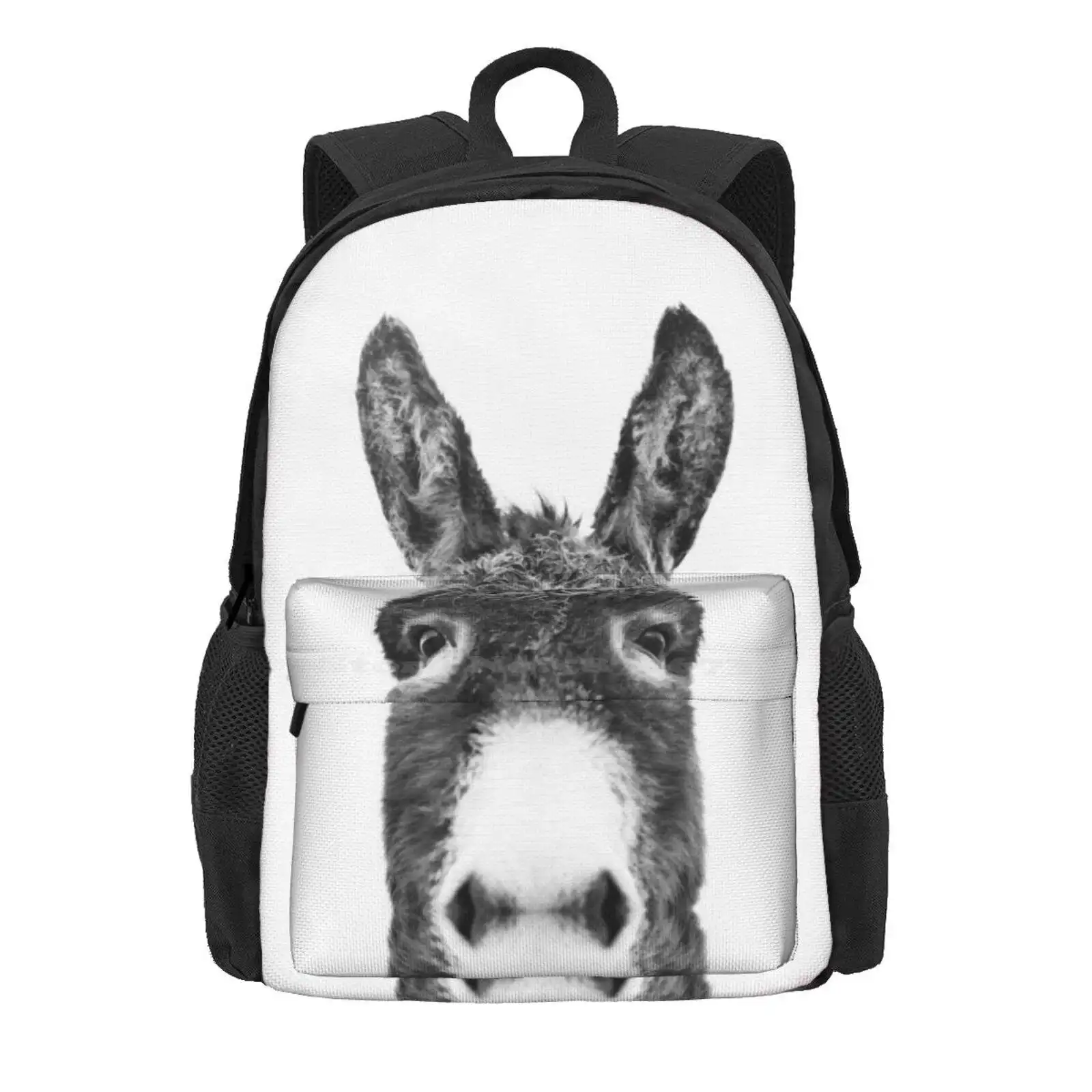 Peeking Donkey Hot Sale Schoolbag Backpack Fashion Bags Peekaboo Donkey Animal Farm Black And White Portrait Funny Kids Peeking