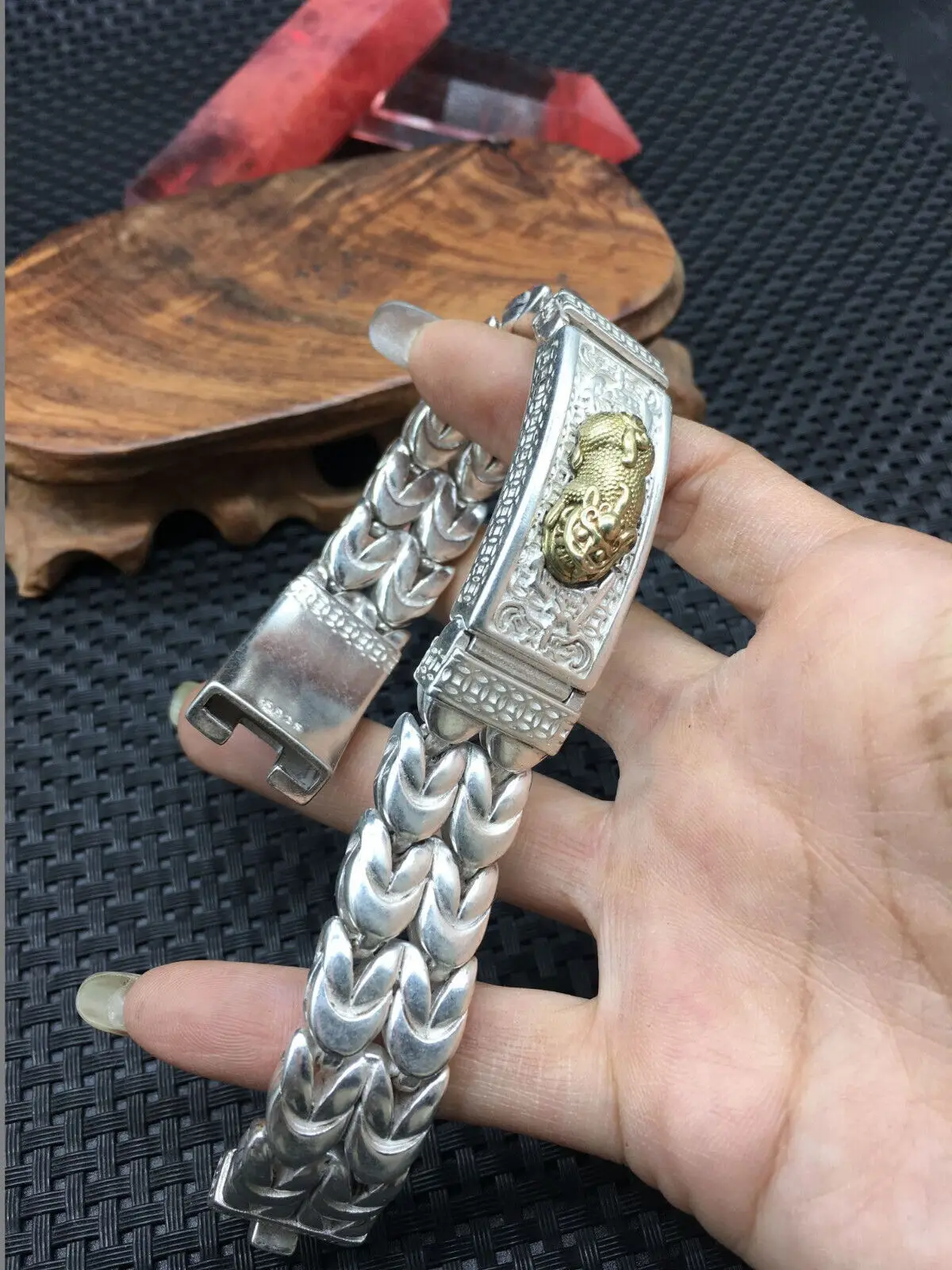 Asian chinese old miao silver hand cast statue bracelet jewel cool gift