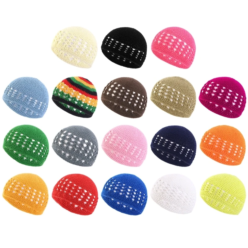 Y1UB Universal Knit Beanie Hat for Teenager Keeping Hollow out Breathable Hat Muslims